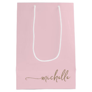 Schicke Gold-Monogramm-Name-Script-Blush-Rosa Mittlere Geschenktüte