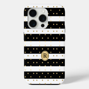 Schicke Gold-Polka-Dots mit schwarzen und weißen S iPhone 15 Pro Hülle