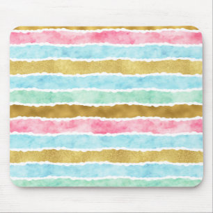 Schicke GoldAquarell-Streifen Mousepad