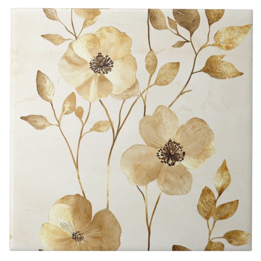 Schicke Goldblumen Fliese (Vorderseite)