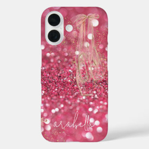 Schicke goldene Ballerina-Tanzschuhe Pink Glitter  iPhone 16 Hülle