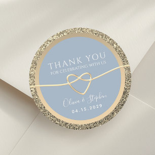 Schicke Goldene Dusty Blue Hochzeitsaufkleber für Runder Aufkleber