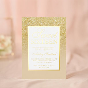 Schicke goldene Glitter-Sparkling-Ombre Sweet 16 Folieneinladung