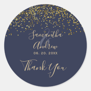 Schicke goldene Konfetti-Navy-Blau-Typografie dank Runder Aufkleber