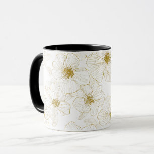 Schicke Goldene Linie Blumen Weiße Blumige Musteru Tasse
