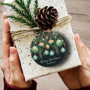 Schicke goldene und grüne Weihnachtsbaum-Ornamente Geschenkanhänger