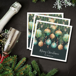 Schicke goldene und grüne Weihnachtsbaum-Ornamente Serviette