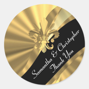 Schicke goldene und schwarze Hochzeitssiegel Runder Aufkleber