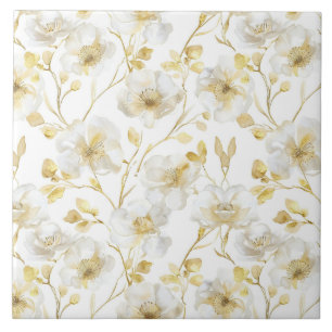 Schicke goldene weiße Blumen Brautparty Fliese