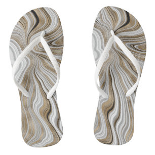 Schicke goldene Wirbelmarmor weiße Flip Flops Badesandalen