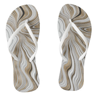 Schicke goldene Wirbelmarmor weiße Flip Flops Badesandalen