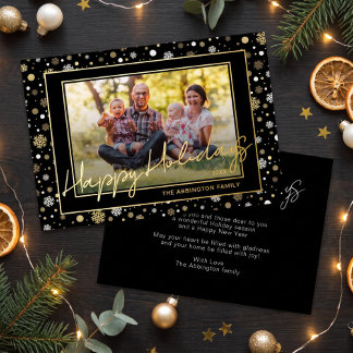 Schicke Goldfolie auf schwarzer Weihnachts-Familie Folien Feiertagskarte