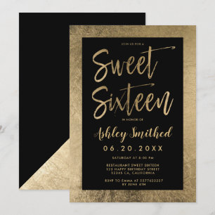 Schicke Goldfolie Rahmen schwarze Sweet Sixteen Einladung