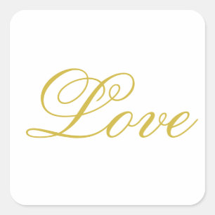 Schicke Goldschrift Weiße Liebe Hochzeit Kalligraf Quadratischer Aufkleber
