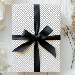 Schicke graue griechische Schlüssel-Muster-Maze Geschenkpapier