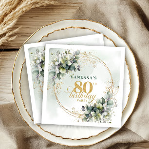 Schicke Grüne und Goldene Botanische 80. Geburtsta Serviette
