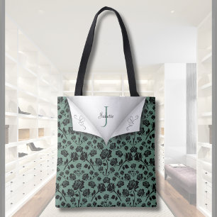 Schicke grüne und schwarze Rose Monogramm-Tasche Tasche