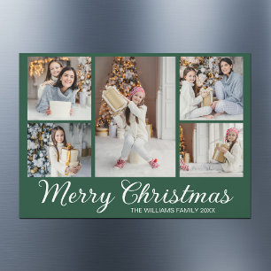 Schicke grüne Weihnachts-Fotocollage-Magnetkarte Magnetkarte