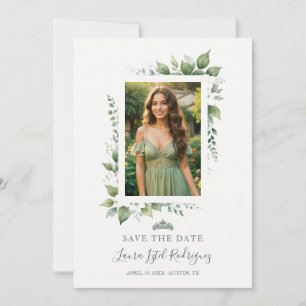 Schicke Grünpflanzen-Tiara-Quinces-Foto TMF26 Save The Date