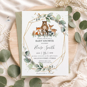 Schicke Grünpflanzen Waldtiere Baby Shower Neutral Postkarte
