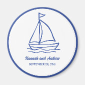 Schicke handgezeichnete Boote mit Wellen Hochzeits Magnet (Vorne)