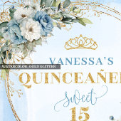 Schicke hellblaue Blumen mit Goldglitter zum 15. G Serviette