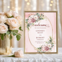 Schicke Hochzeitsbegrüßung Dusty Pink Floral Gold