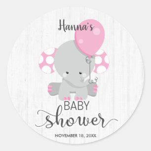 Schicke hölzerne rosa Elefant-Mädchen-Babyparty Runder Aufkleber