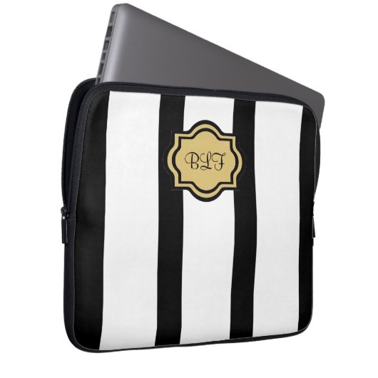 schicke ipad Hülse, kakki/blackstripes/Monogramm Laptopschutzhülle (Vorne Rechts)