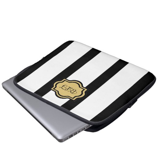 schicke ipad Hülse, kakki/blackstripes/Monogramm Laptopschutzhülle (Vorne Knopf)