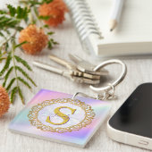 Schicke irisierende Initiale mit goldener Ornament Schlüsselanhänger (Vorderseite rechts)