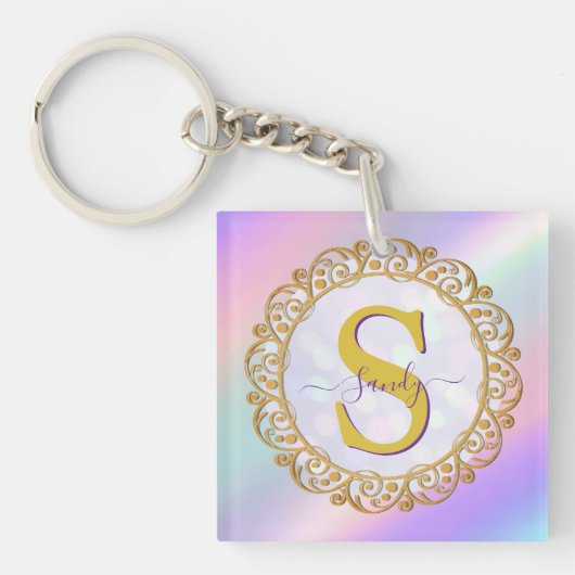 Schicke irisierende Initiale mit goldener Ornament Schlüsselanhänger (Vorderseite)