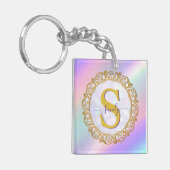 Schicke irisierende Initiale mit goldener Ornament Schlüsselanhänger (Vorderseite links)
