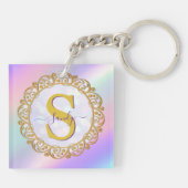 Schicke irisierende Initiale mit goldener Ornament Schlüsselanhänger (Rückseite)