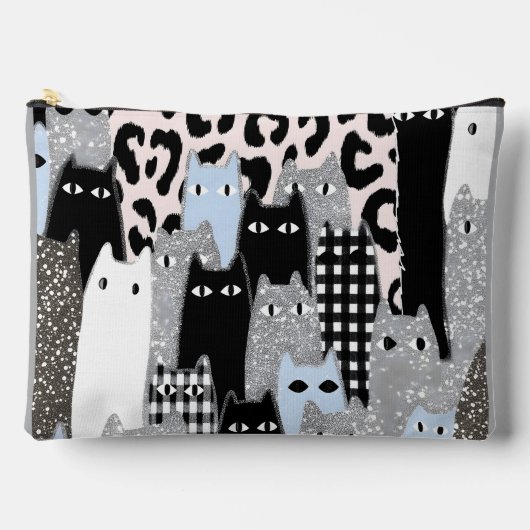 Schicke Karo- und Gingham-Katzenmuster-Patchwork-D Zubehörtasche (Vorderseite)