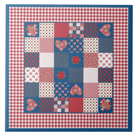 Schicke Keramikfliese: Faux-Patchwork und Gingham Fliese (Vorderseite)