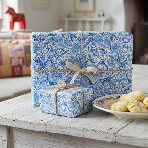 Schicke klassige blaue Paisley-Blumenkunst-Geschen Geschenkpapier