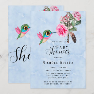 Schicke Kolibri-Blumen-Schlüssel-Baby-Party für Ju Einladung