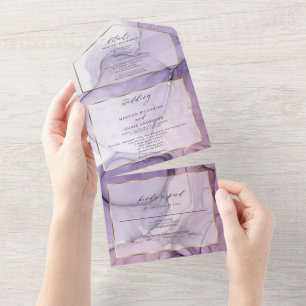 Schicke Lavendelrose Abstrakt Tinte All In One Einladung