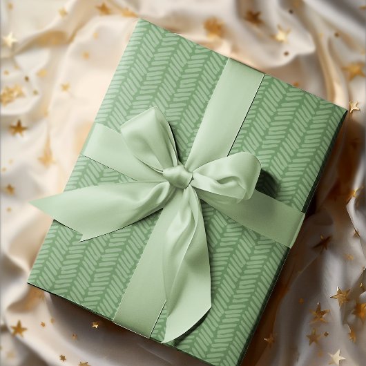 Schicke leichte dunkle Salbeigrün gestreifte Zickz Geschenkpapier