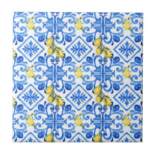 Schicke Lemon Blue Mittelmeer Vorhang Fliese