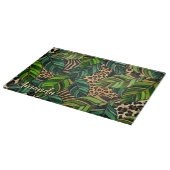 Schicke Leopard Monogramm Monstera Blätter Schneidebrett (Ecke)