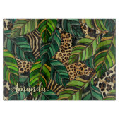 Schicke Leopard Monogramm Monstera Blätter Schneidebrett (Vorderseite)