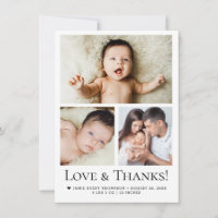 Schicke Liebe und Dank Baby Foto Geburtsankündigun