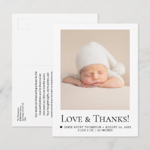 Schicke Liebe und Dank Baby-Foto-Geburtsanzeige Postkarte