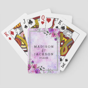 Schicke lila Blumen- & Silberrahmen-Hochzeitsgunst Spielkarten