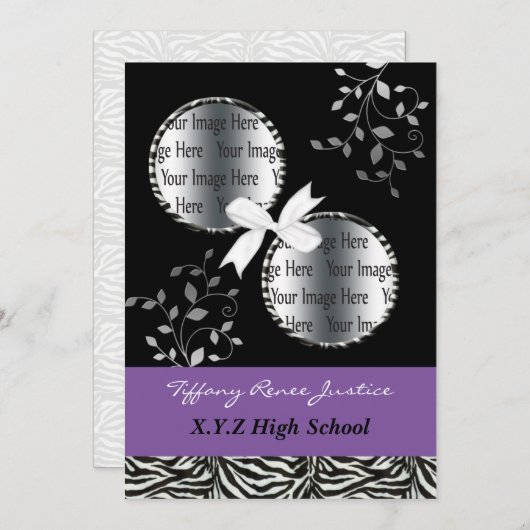 schicke lila Doppel-Foto-Abschluss Einladung (Vorne/Hinten)