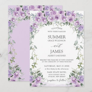 Schicke lila Fliederrosen Florale Gartenhochzeit Einladung