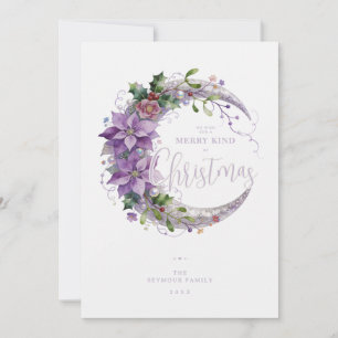 Schicke lila Floral Mond Weihnachtsstern TMF26 Feiertagskarte