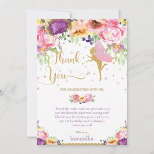 Schicke lila rosa florale Feen-Baby-Party-Birthday Dankeskarte
